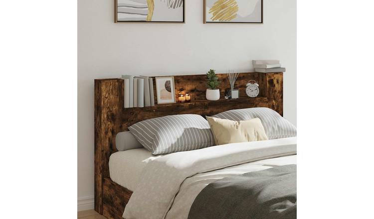 Walplus Wood LED Headboard Cabinet - Dark Oak - 180 x 16.5 x 103.5 cm