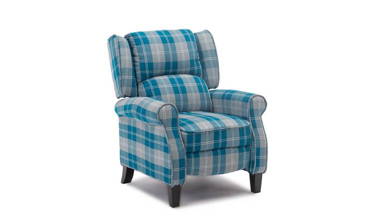 Furniture Online Eaton Checkered Fabric Pushback Recliner Chair - Blue