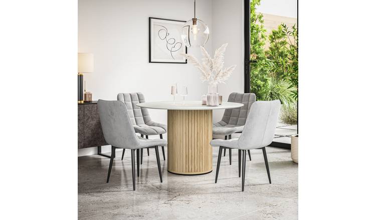 Furniture Online Arlo Nova Marble Top w Oak Legs Dining Table & 4 Grey Chairs
