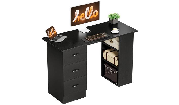 HOMCOM 3 Storage Shelves and 3 Drawers PC Workstation - Black