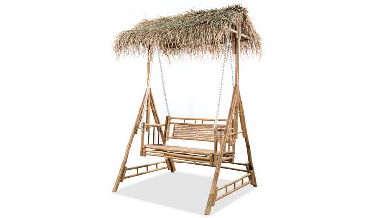 Walplus Bamboo Seater Swing Bench with Palm Leaves - 135 x 99 x 202 cm