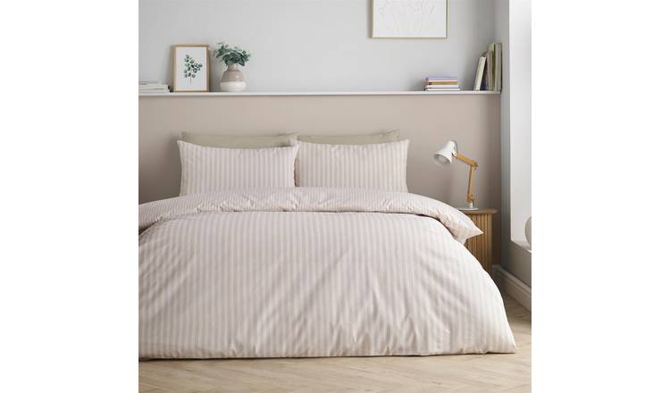 Catherine Lansfield Epping Texture Stripe Duvet Cover Set - Super King - Natural