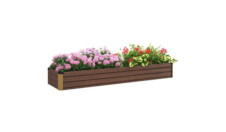 Outsunny Galvanised Steel Raised Garden Bed with Safety Edging – Dark Brown