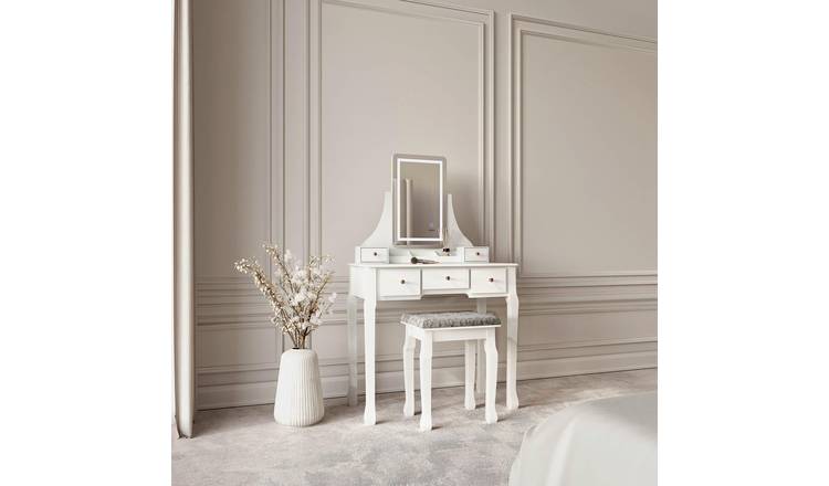 CARME Home Savannah Dressing Table & Stool set with LED Mirror Lights - White