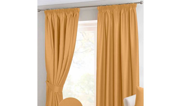 Homescapes Mustard Yellow Chevron Blackout Pencil Pleat Curtains - 117cm x 182cm