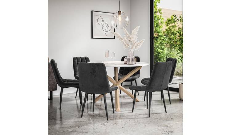 Furniture Online Malvern Nova Marble Top Dining Table & 6 Black Chairs