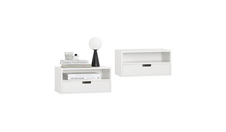 SoBuy 2 Pack 1 Drawer 1 Shelf Floating Bedside Table - White