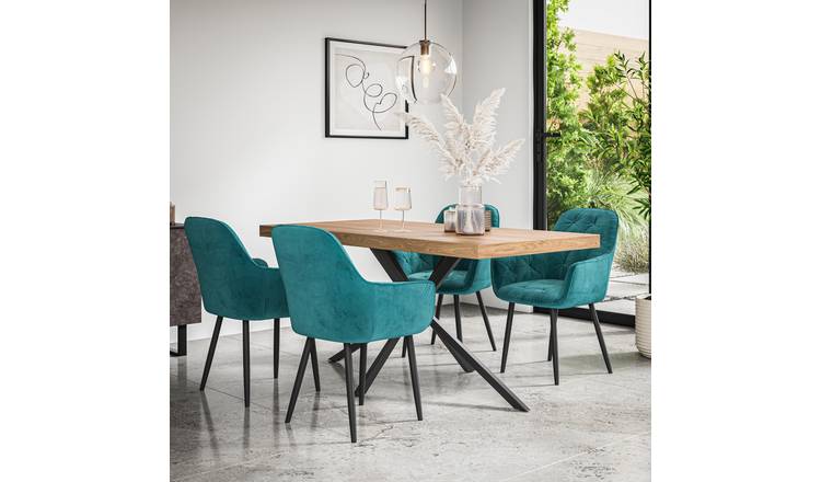 Furniture Online Donni Anika Oak Effect Dining Table & 6 Blue Chairs