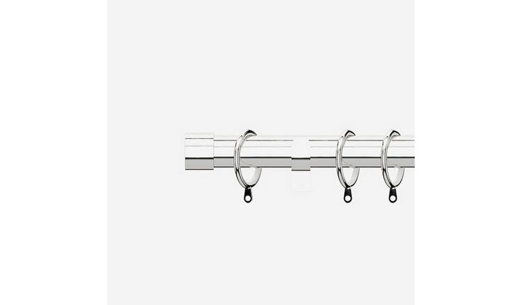 New Edge Blinds Polished Chrome 28mm End Cap Fixed Metal Curtain Pole - 370cm