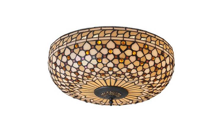 Loops Direct Glass and Steel Semi-Flush Ceiling Light - Cream Bronze