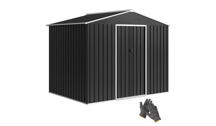 Outsunny Galvanised Metal Garden Shed with Sliding Doors - Dark Grey