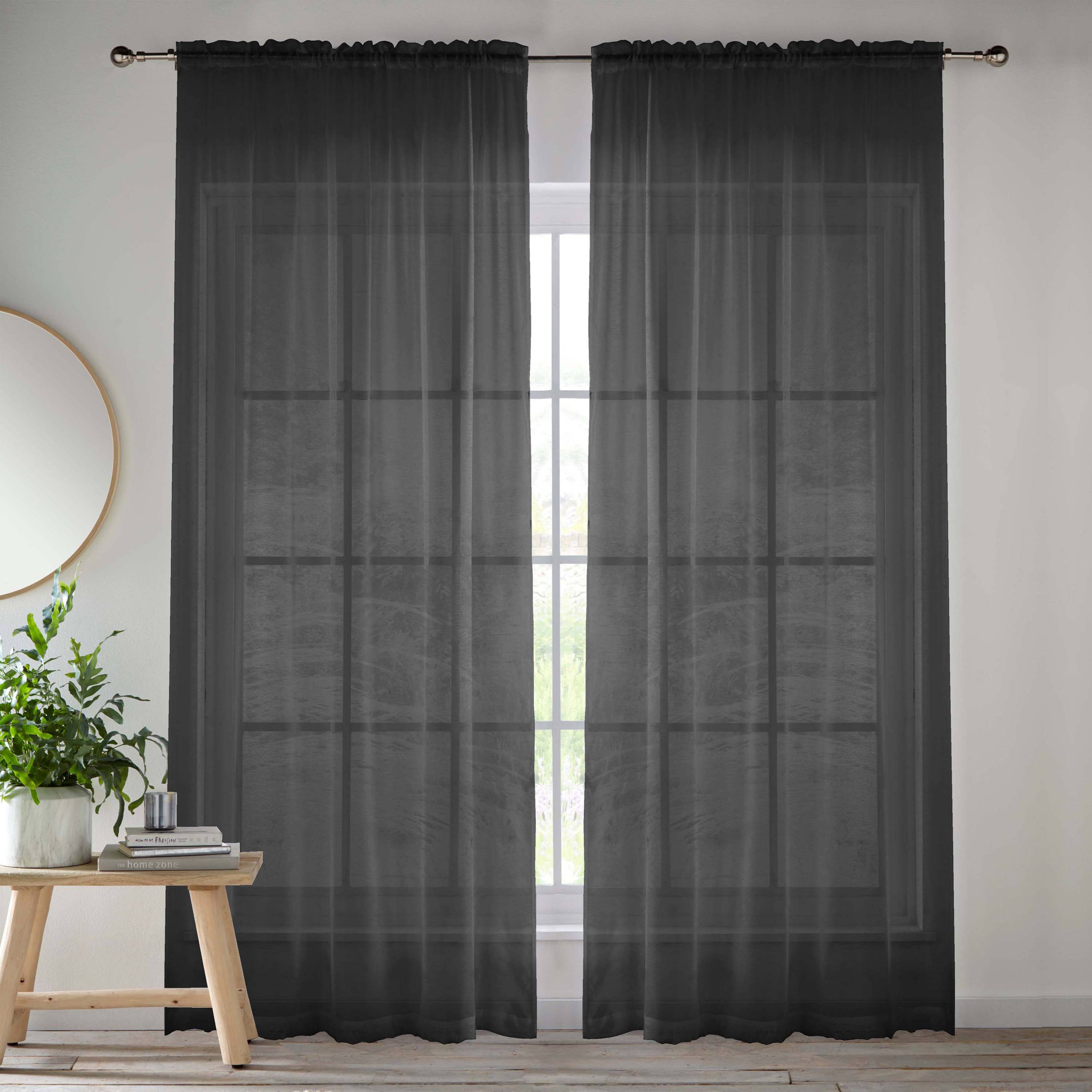 Tyrone Textiles Crystal Plain Slot Top Voile Panels - 140 x 122cm - Black - Image 1