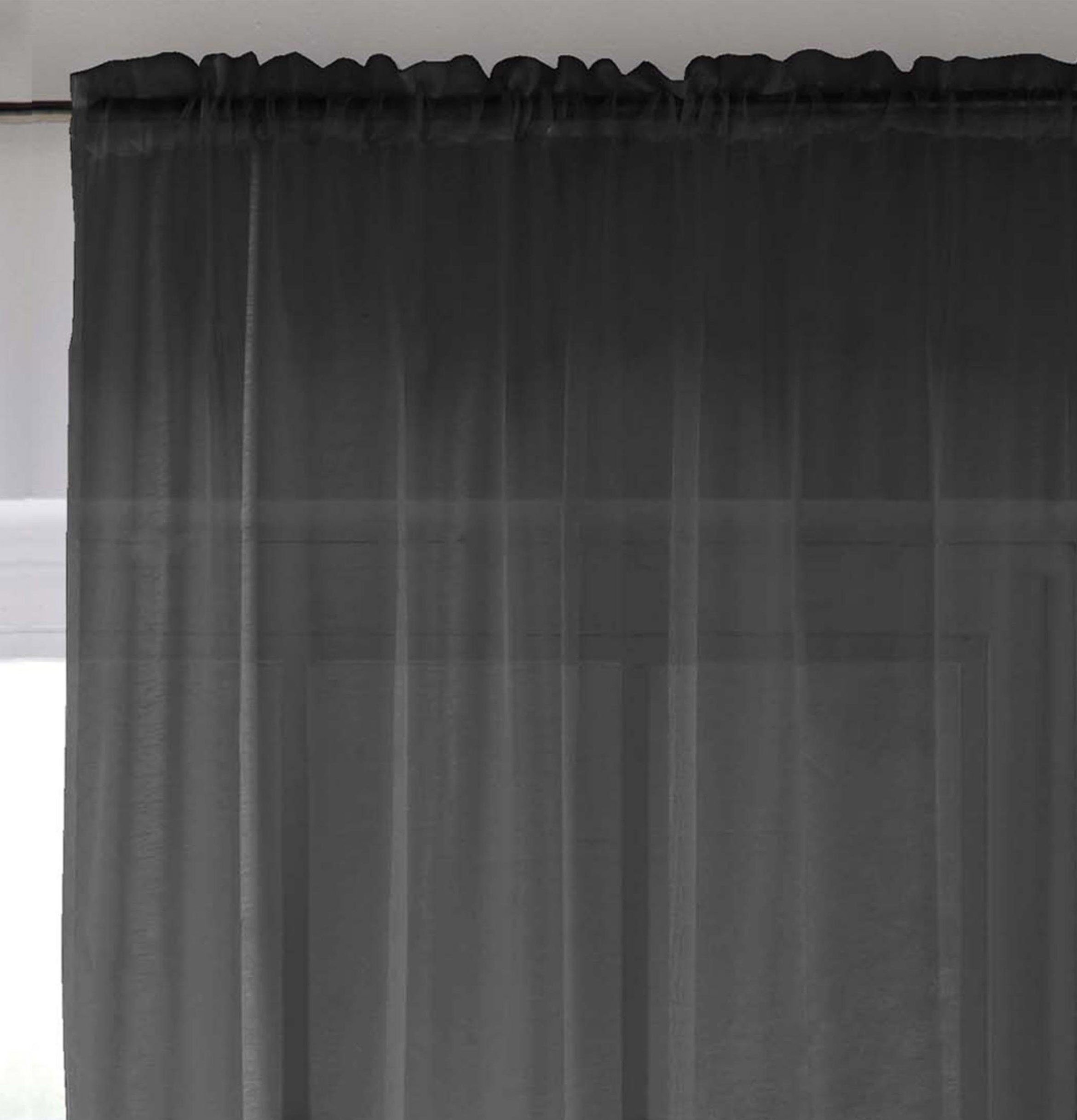 Tyrone Textiles Crystal Plain Slot Top Voile Panels - 140 x 122cm - Black - Image 2