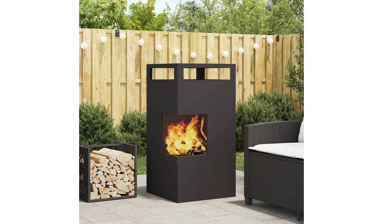 Walplus Rectangular Steel Fire Pit - Black - 50 x 50 x 100 cm