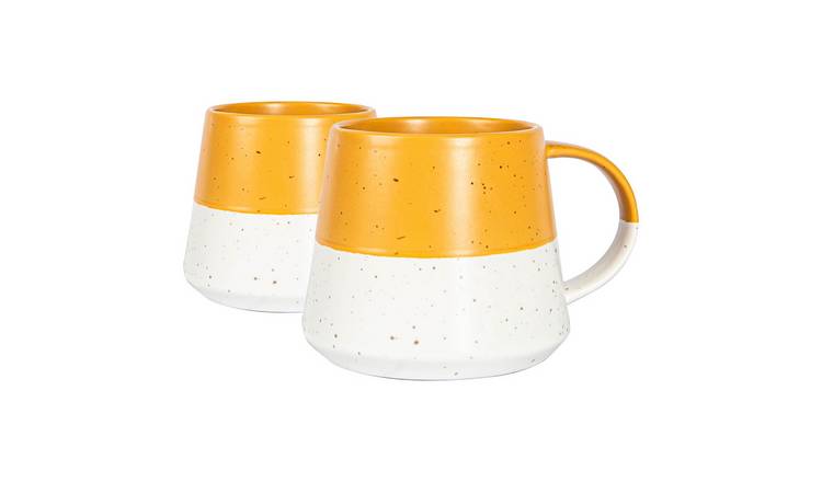 Nicola Spring Dipped Flecked Belly Coffee Mugs - 370ml - Mustard - Pack of 2