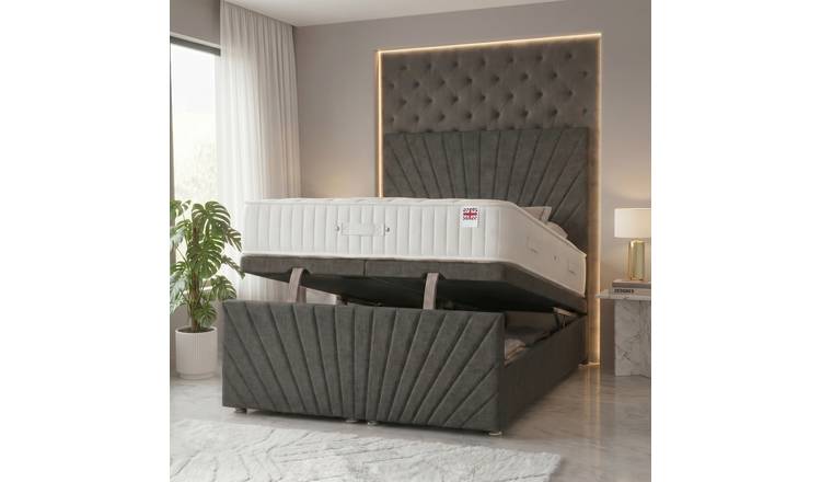 Somnior Linen Small Double Ottoman Divan Bed with Memory Mattress - Charcoal