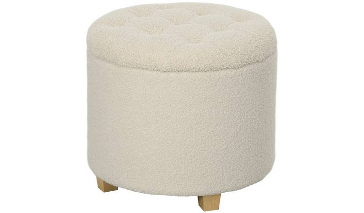 HOMCOM 45cm Round Teddy Fleece Footstool - Cream White