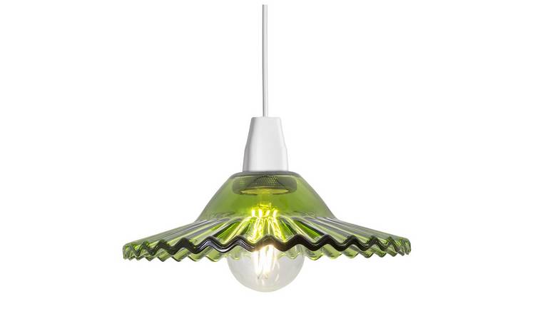 Happy Homewares Emerald Green Glass with Rippled Pendant Shade - 22cm