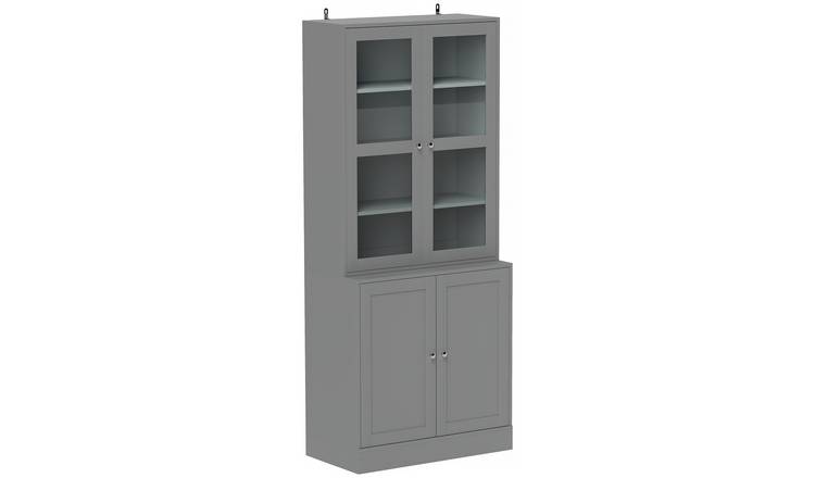 HOMCOM Modern Bookcase with Glass Doors - Grey