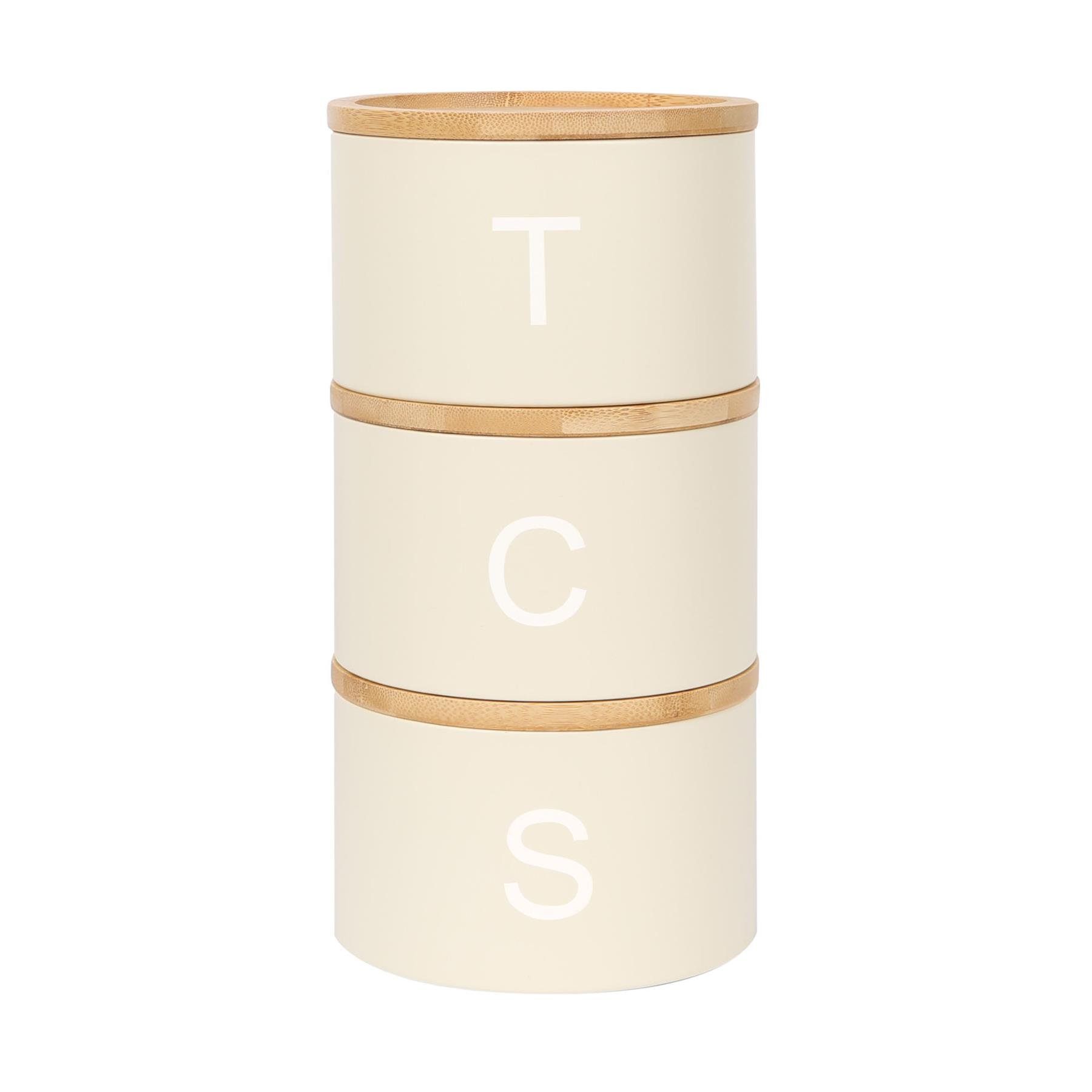 Harbour Housewares 3pc Stacking Tea Coffee Sugar Canister Set - Cream - Image 1