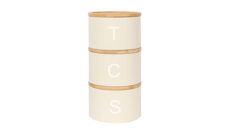Harbour Housewares 3pc Stacking Tea Coffee Sugar Canister Set - Cream