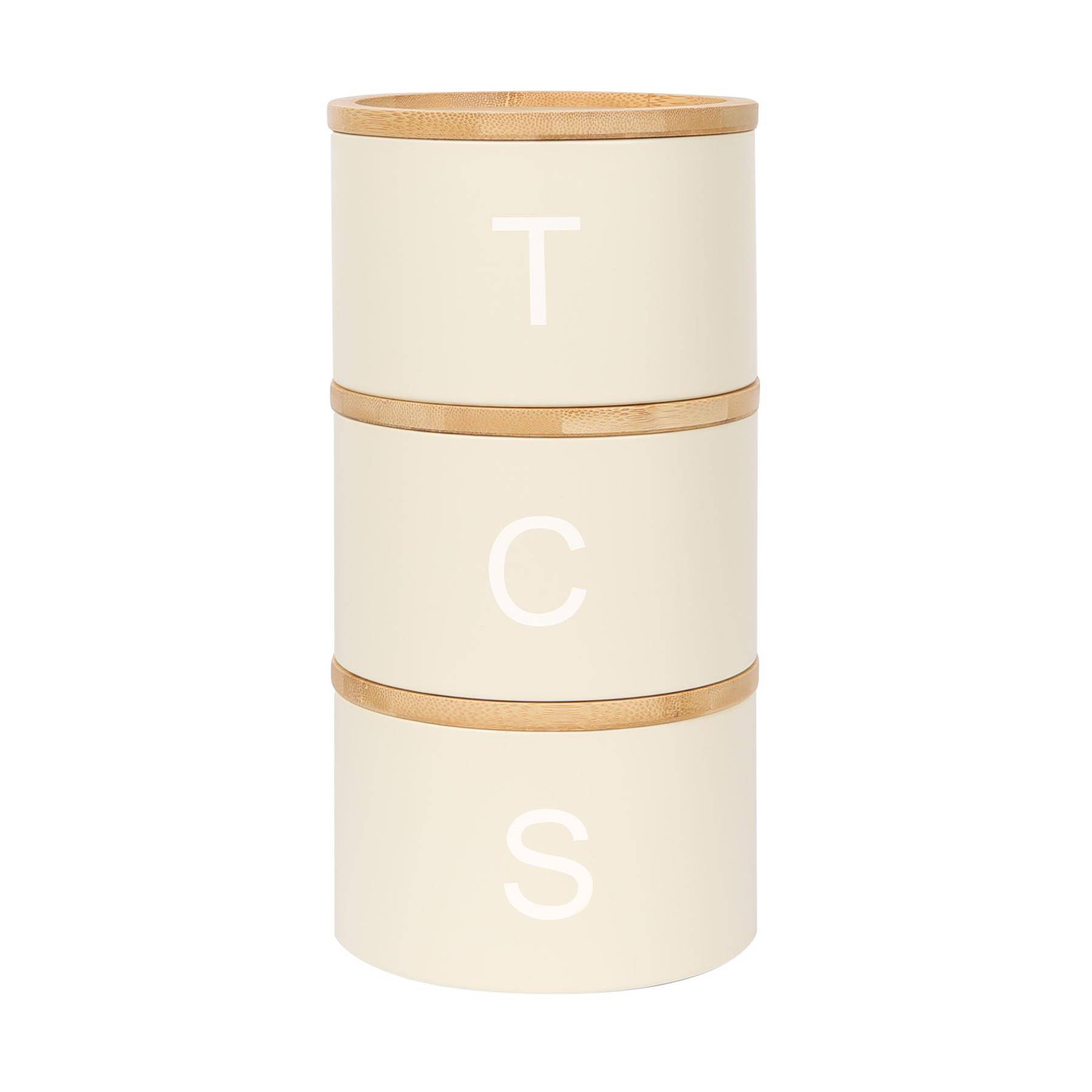 Harbour Housewares 3pc Stacking Tea Coffee Sugar Canister Set - Cream - Image 1