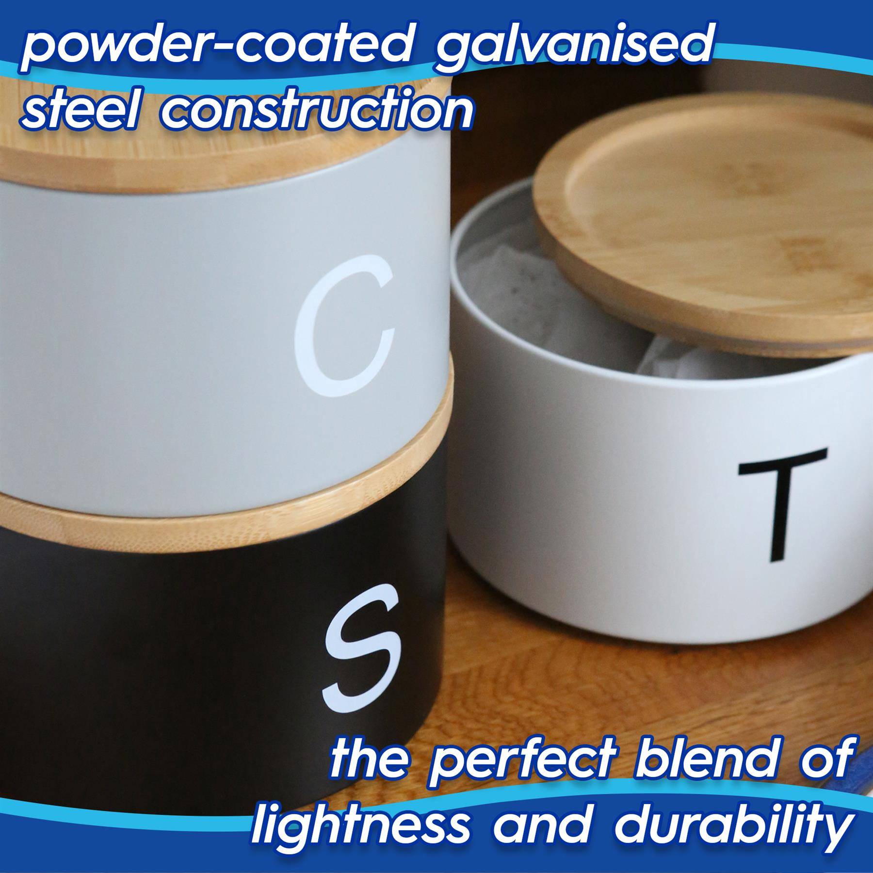 Harbour Housewares 3pc Stacking Tea Coffee Sugar Canister Set - Cream - Image 3