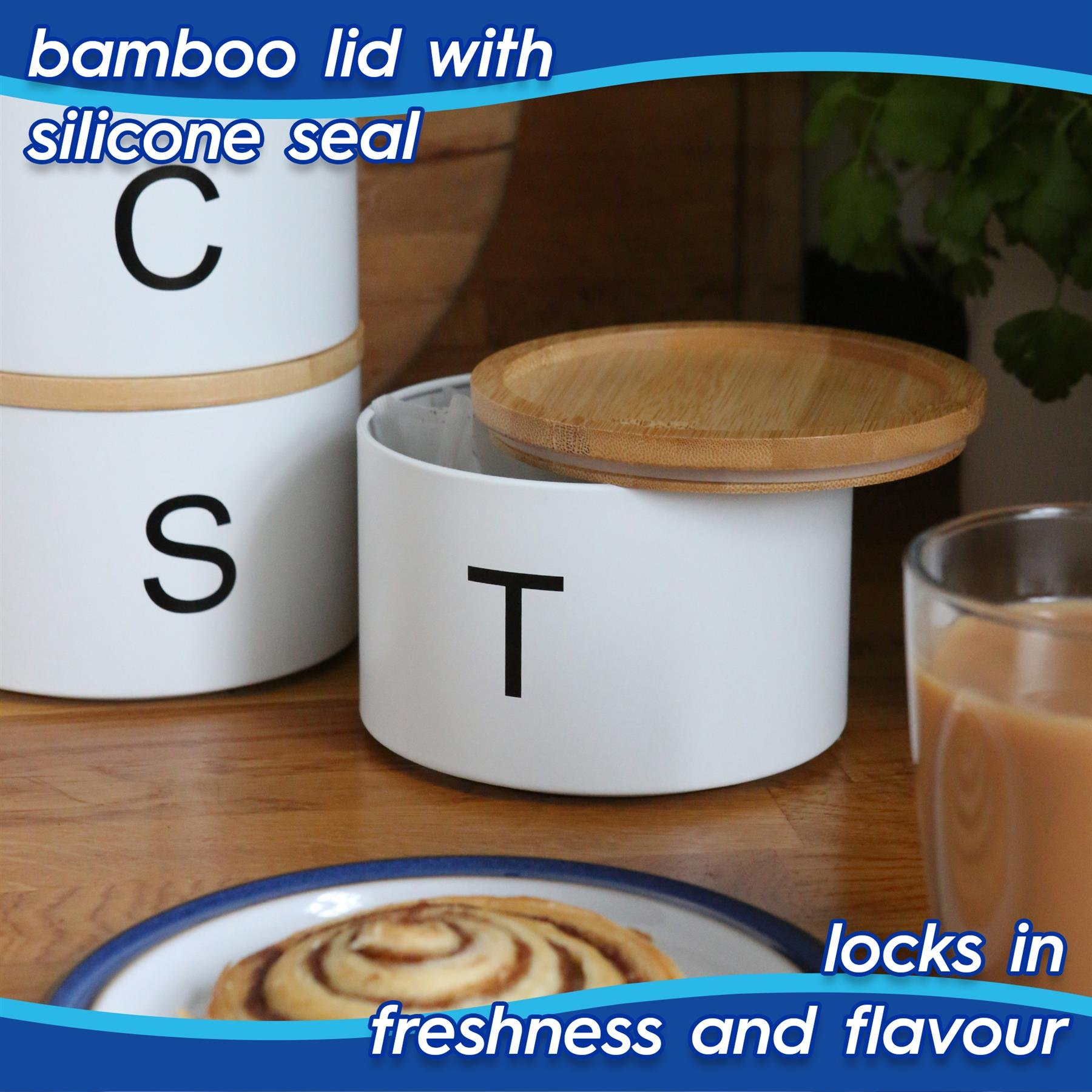 Harbour Housewares 3pc Stacking Tea Coffee Sugar Canister Set - Cream - Image 4