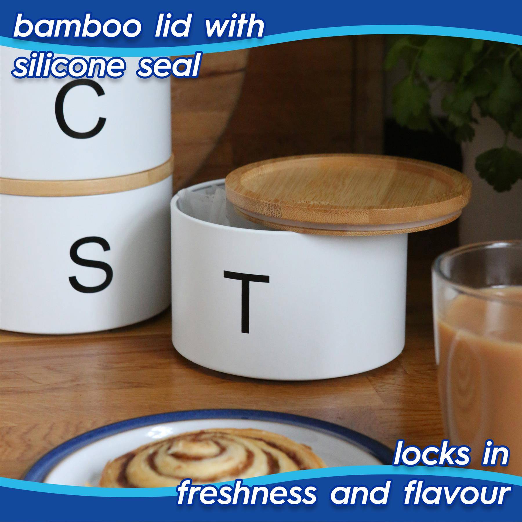Harbour Housewares 3pc Stacking Tea Coffee Sugar Canister Set - Cream - Image 4