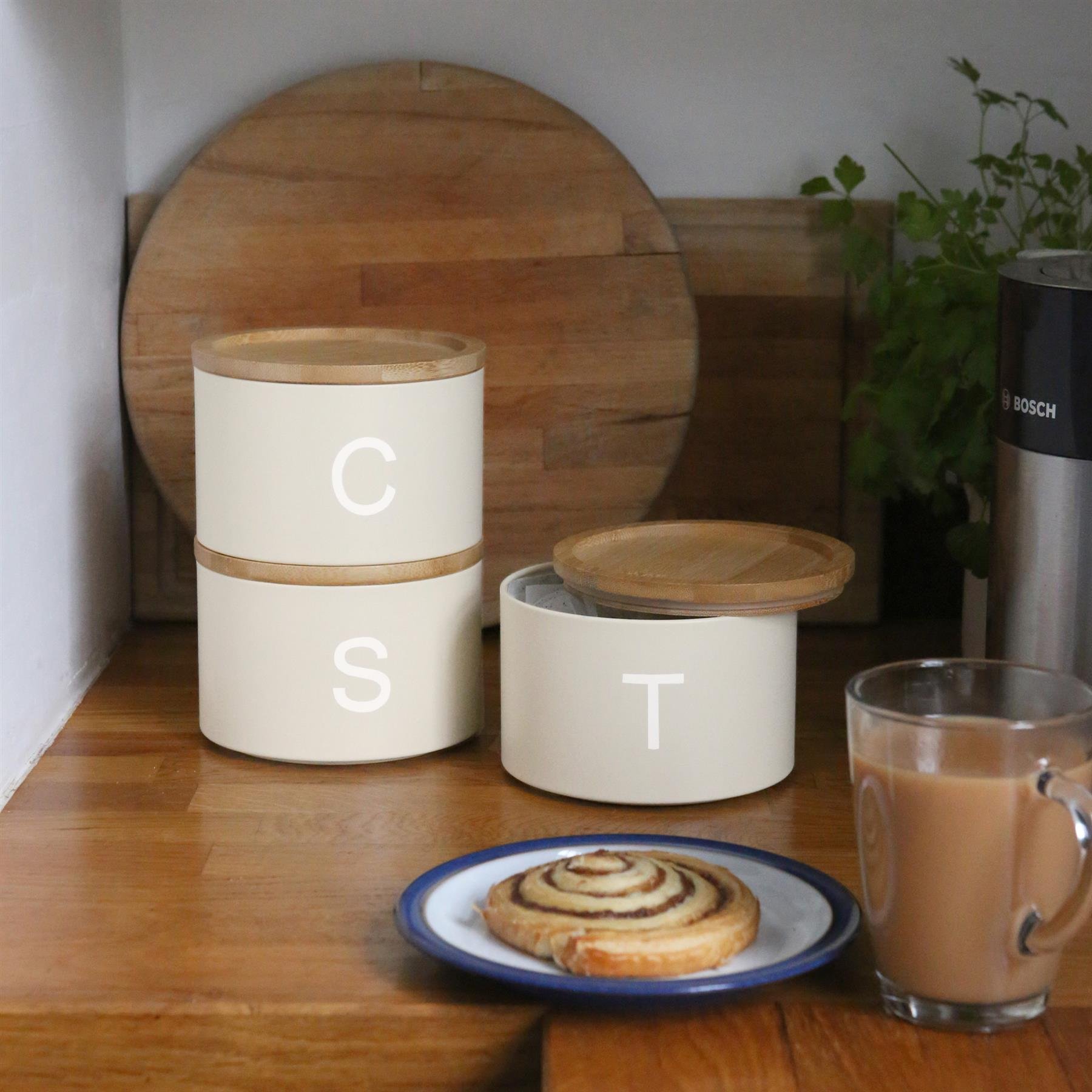 Harbour Housewares 3pc Stacking Tea Coffee Sugar Canister Set - Cream - Image 5