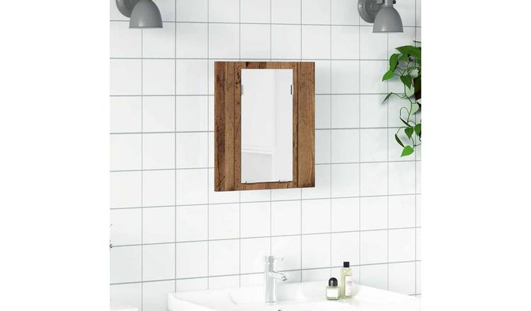 Walplus LED Engineered Wood Bathroom Mirror Cabinet - Old Wood - 40 x 12 x 45 cm