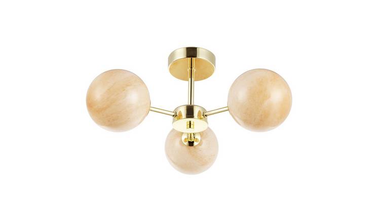Happy Homewares Polished Gold with Amber Marble Glass Ceiling Light - 44cm