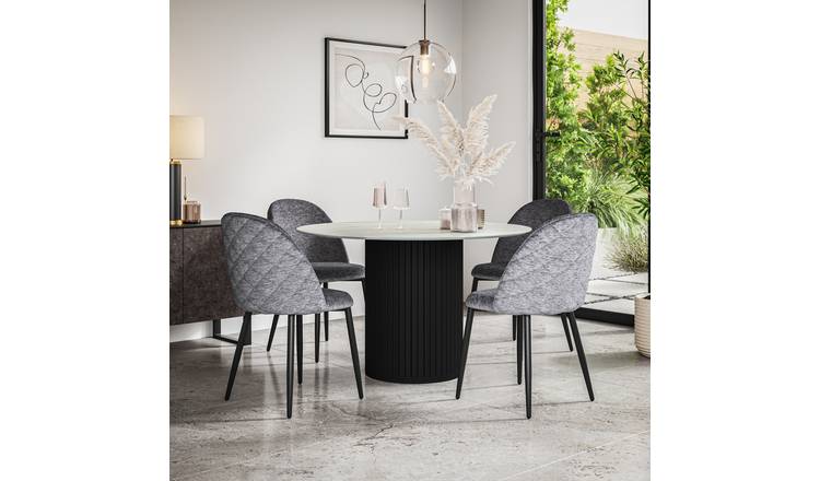 Furniture Online Arlo Raye Marble Top w Blk Legs Dining Table & 4 Mustard Chairs