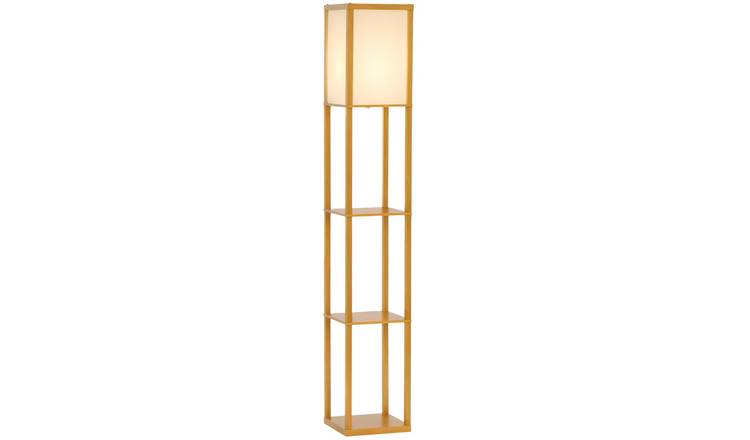 HOMCOM 3 Tier Modern LED Floor Lamp with Storage - Beech Wood