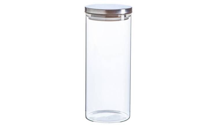 Argon Tableware Glass Storage Jar with Metal Lid - Silver