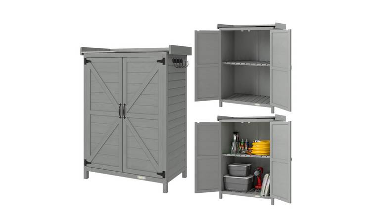 Outsunny Wooden Garden Tool Storage Shed with Shelf - Grey