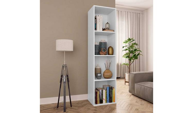 Walplus 4 Compartment Engineered Wood Book Cabinet - White - 36 x 30 x 143 cm