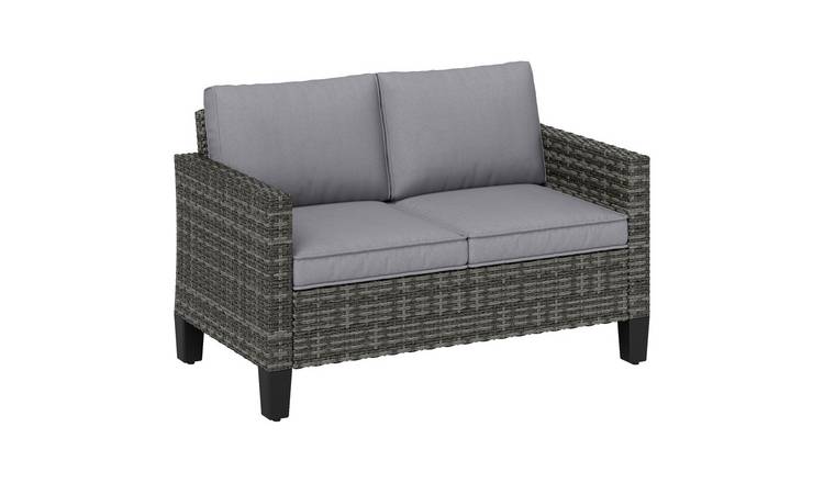 Outsunny 2 Seater Rattan Sofa with Cushions for Garden - Dark Grey