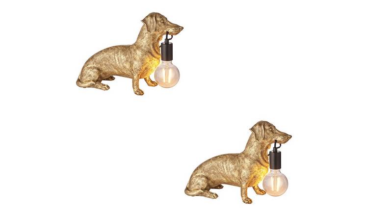Loops Direct Pack of 2 LED E27 Metal Table Lamp - Vintage Gold and Matt Black
