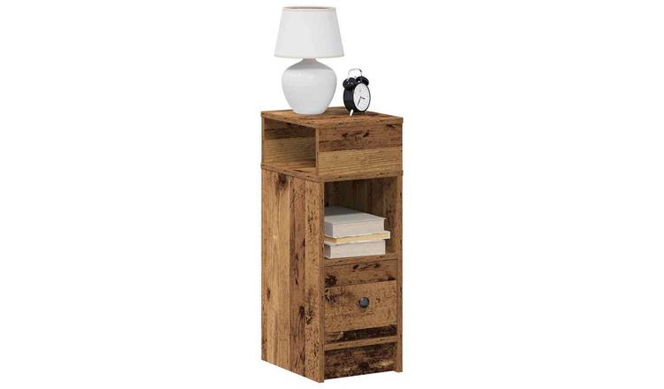 Walplus Pack of 2 1 Drawer Bedside Cabinet - Dark Wood - 25 x 31 x 66 cm