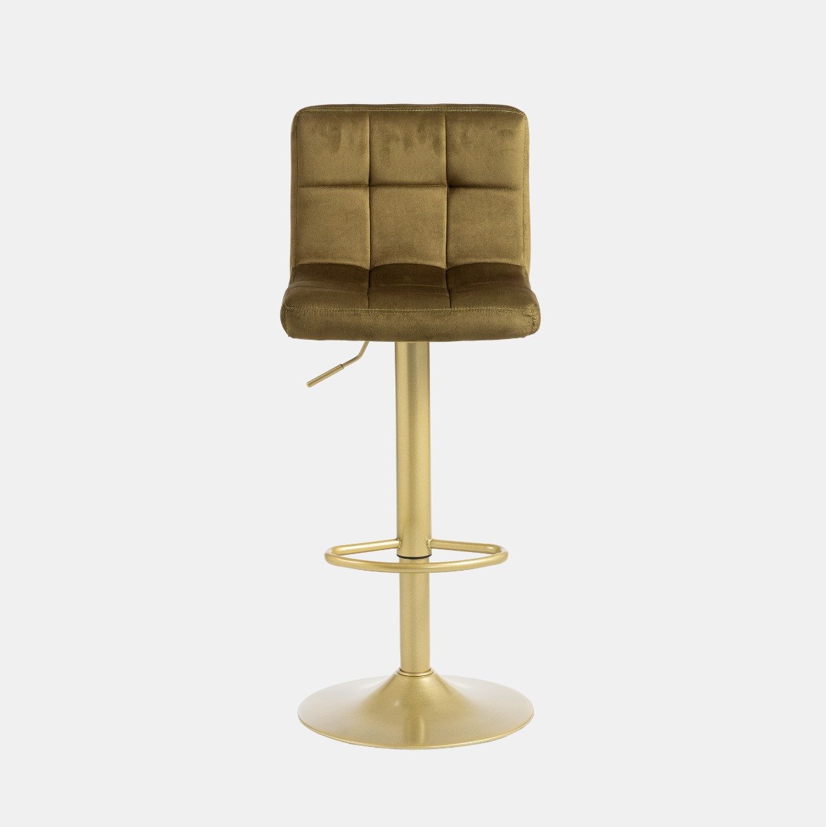 OHS Set of 2 Adjustable Velvet Bar Stools - Olive/Gold - Image 2