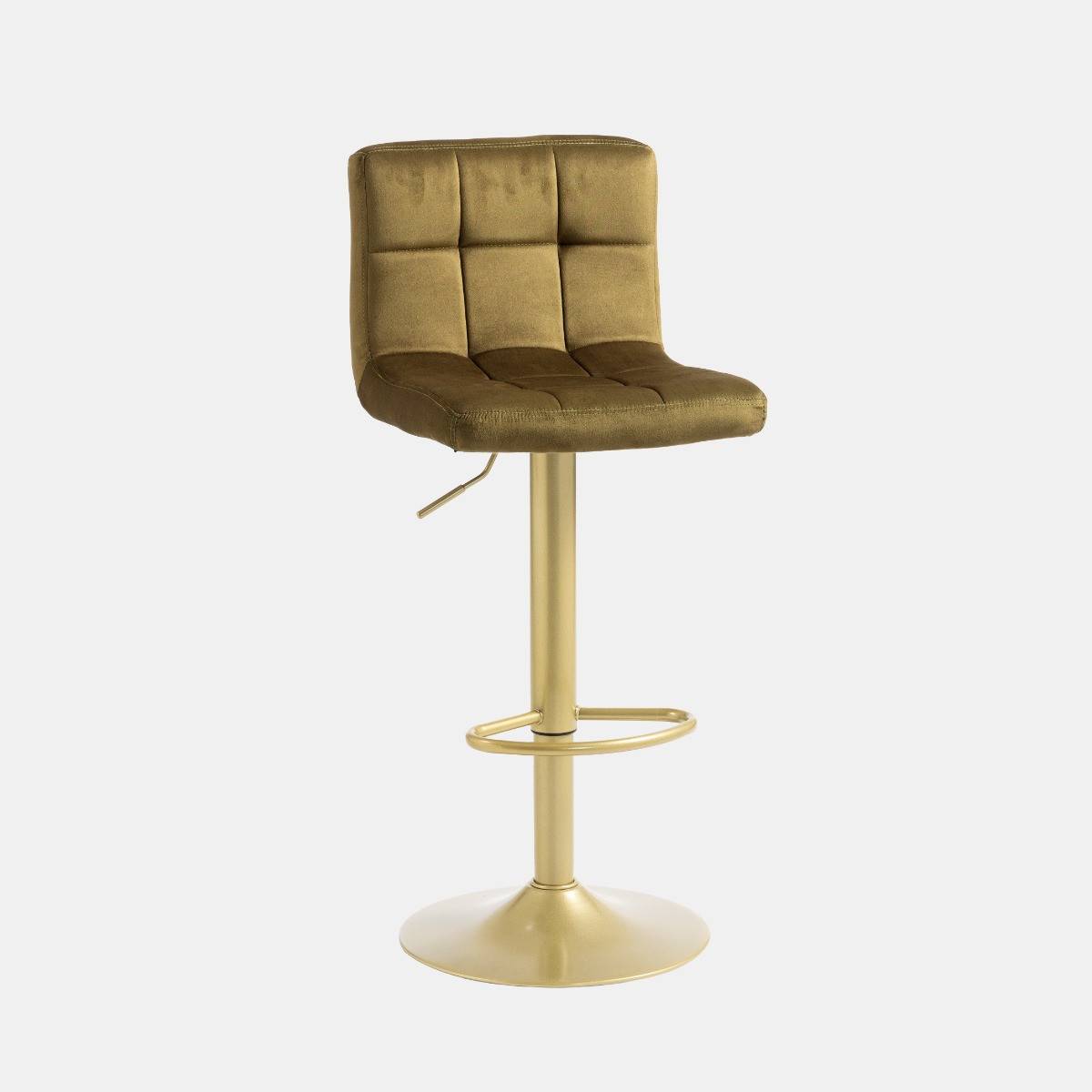OHS Set of 2 Adjustable Velvet Bar Stools - Olive/Gold - Image 3