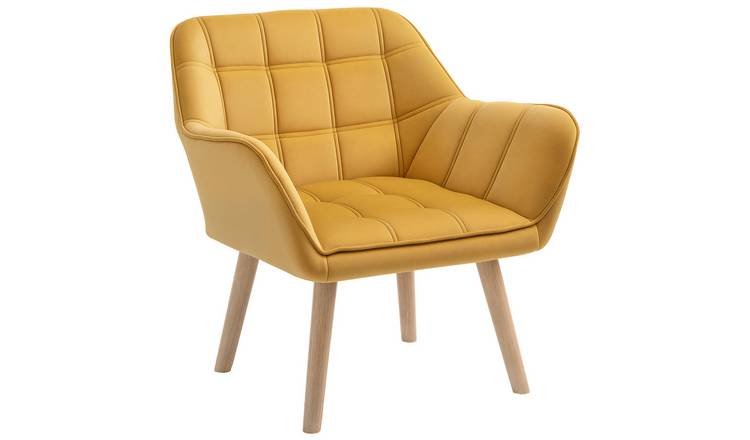 HOMCOM Velvet Accent Chair with Flared Armrests and Armrest - Yellow