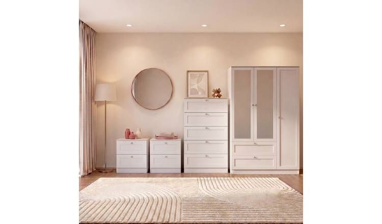Vida Designs Altino Set (2x Bedside - 5 Drawer Chest - 3DOOR Wardrobe) - White