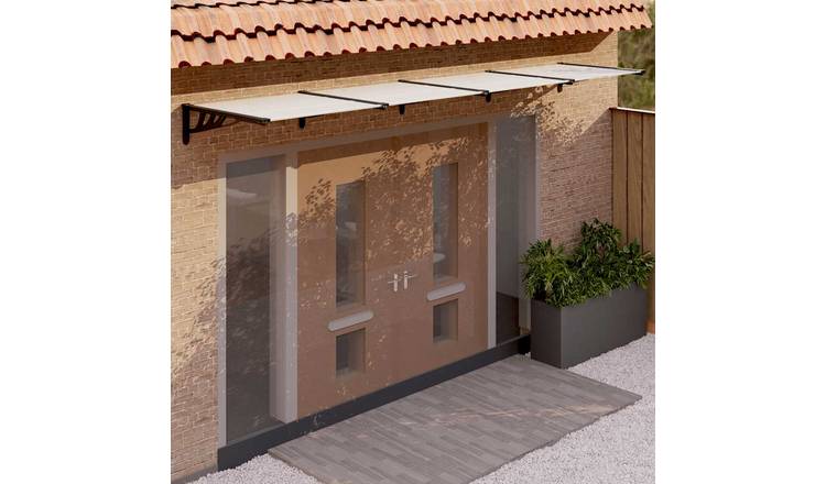 Walplus Polycarbonate Door Canopy - Black and Transparent - 396 x 90 x 27.5 cm