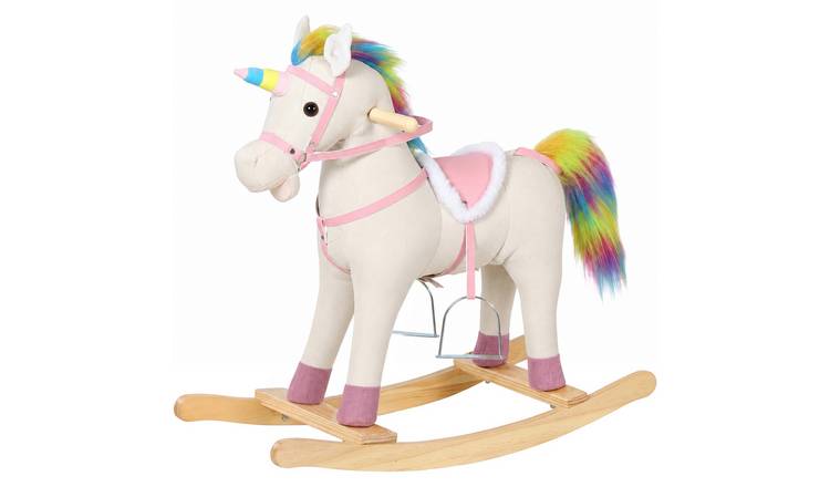 AIYAPLAY 1-3 Years Unicorn Sound Effects Wooden Base Rocking Horse – Cream White