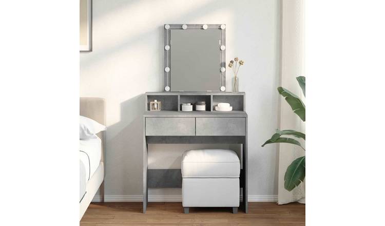 Walplus LED Glass Dressing Table - Concrete Grey - 80 x 41 x 144.5 cm