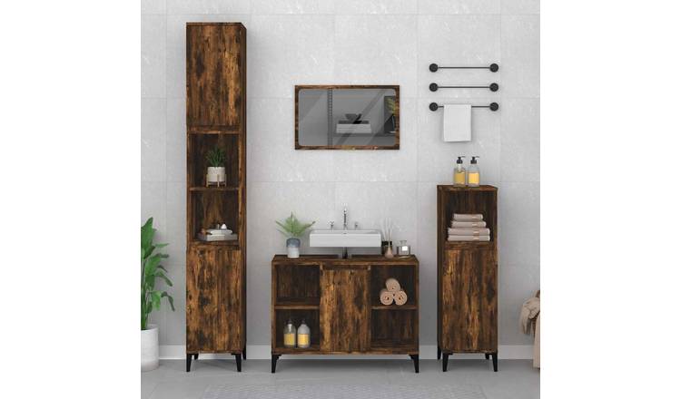 Walplus Engineered Wood Sink Cabinet - Smoked Oak - 80 x 33 x 60 cm