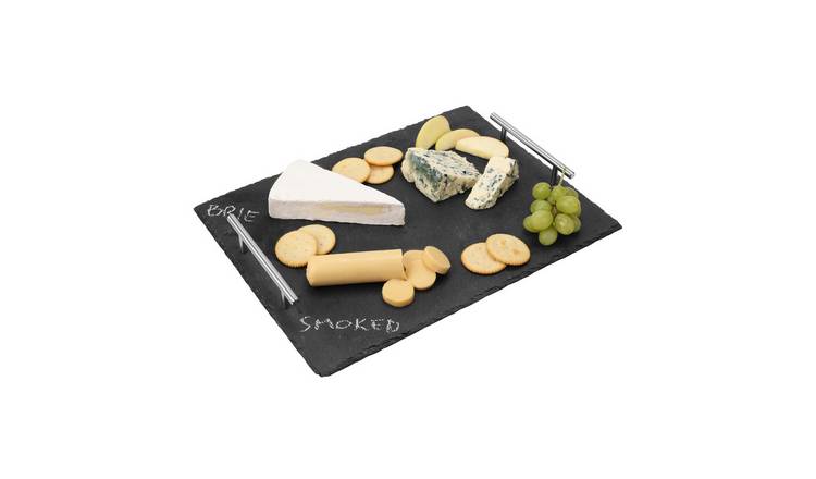 Orsina Preto Large Slate Tray With Stainless Steel Handles