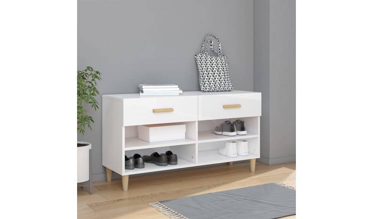 Walplus Engineered Wood Shoe Cabinet - White and Beige - 102 x 35 x 55 cm